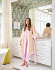 Scalloped Pajama Set Long - Light Pink Chintz