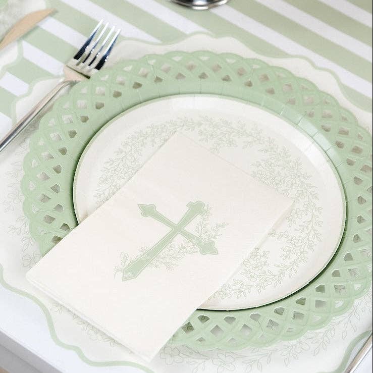 Sage Basketweave Dinner Paper Plates