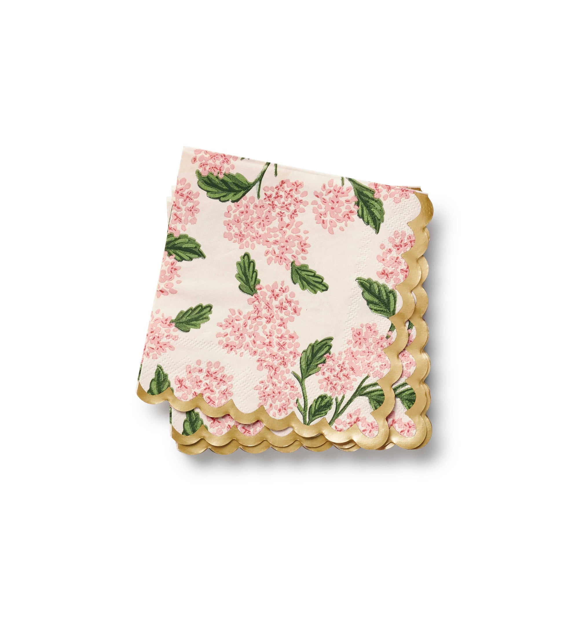 Floral-patterned napkin with scalloped edge on a white background