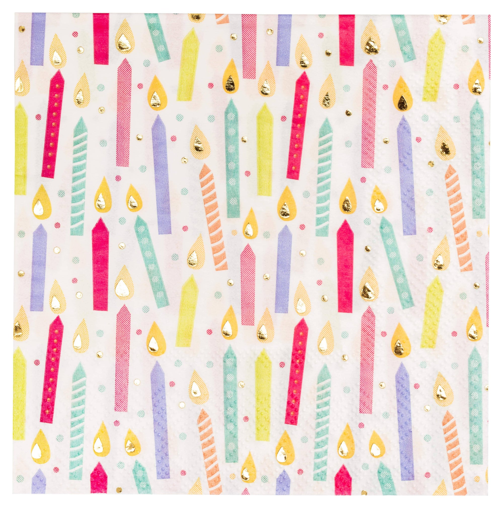 Pattern of colorful birthday candles on a white background cocktail napkin