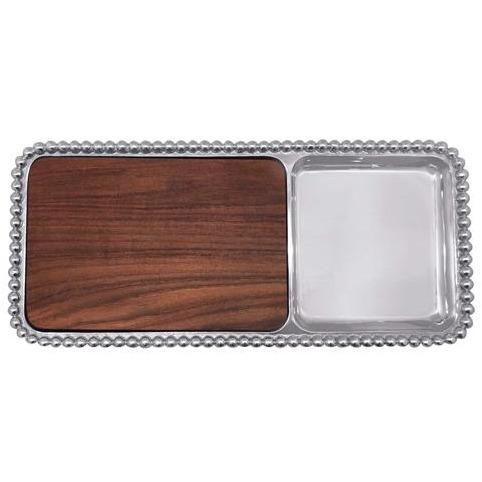 Pearled Cheese and Cracker Server with Dark Wood Insert