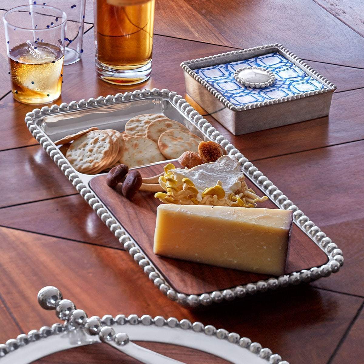 Pearled Cheese and Cracker Server with Dark Wood Insert