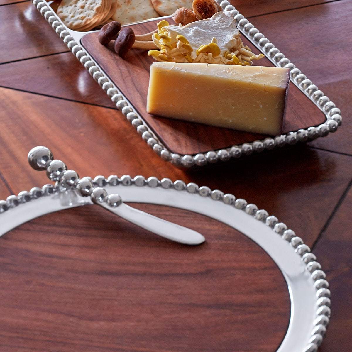 Pearled Cheese and Cracker Server with Dark Wood Insert