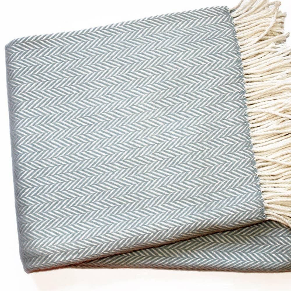 Blue And White Cotton Blend Woven Throw Blanket