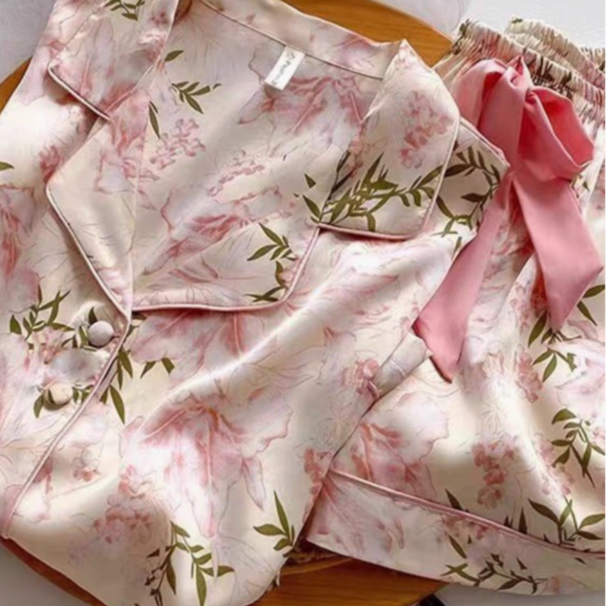 Floral Satin Pajama Set with Pockets
