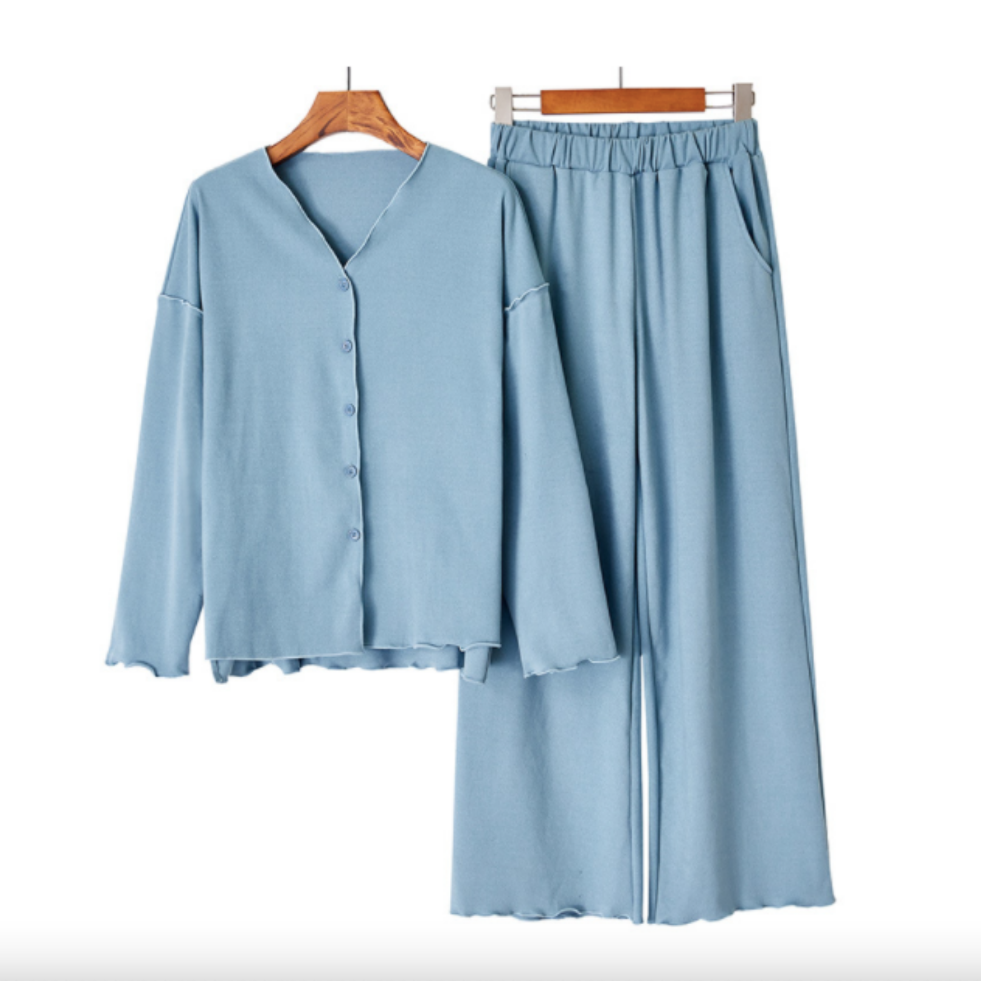 Women Modal Loungewear Set Women Comfy Pajamas Set 4 Sizes: Foggy Blue / L