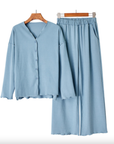 Women Modal Loungewear Set Women Comfy Pajamas Set 4 Sizes: Foggy Blue / L