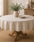 Linen-Blend Round Tablecloth with Lace Border