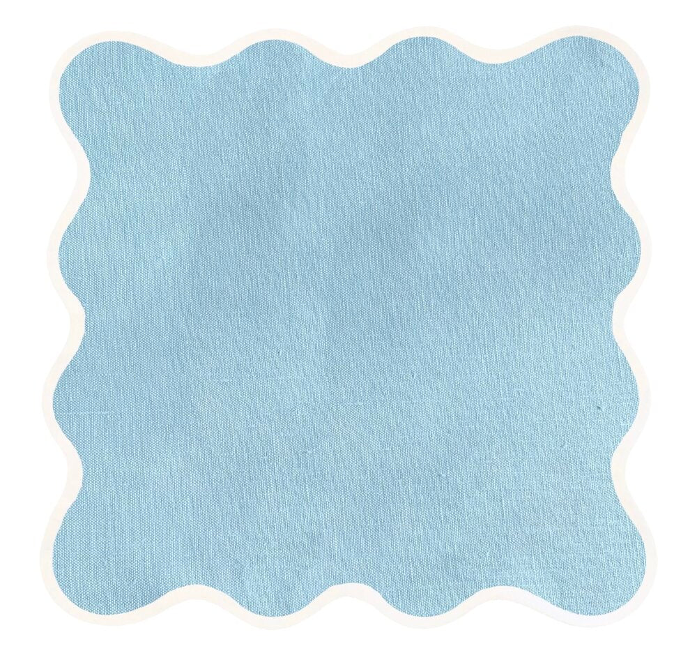 Linen Scalloped Square - Sky Blue