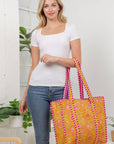 Orange Floral Quilted Cotton Tote Bag