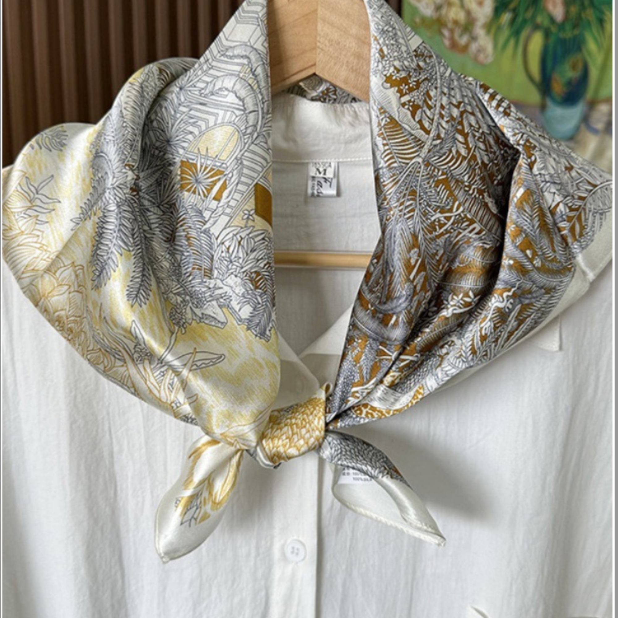 100%  Premier Silk Square Scarf – Elegant Fashion Accessory
: Harvest Garden