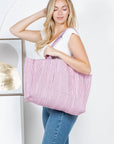 Pink Cherry Quilted Cotton Tote Bag