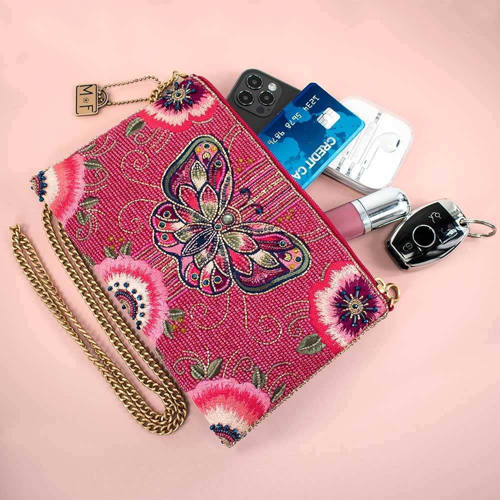 Social Butterfly Beaded Butterfly Mini Crossbody Handbag