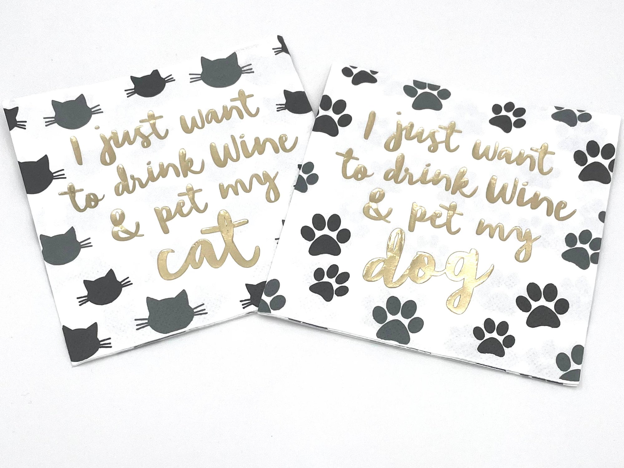 Drink Wine Pet My Cat Cocktail Napkins