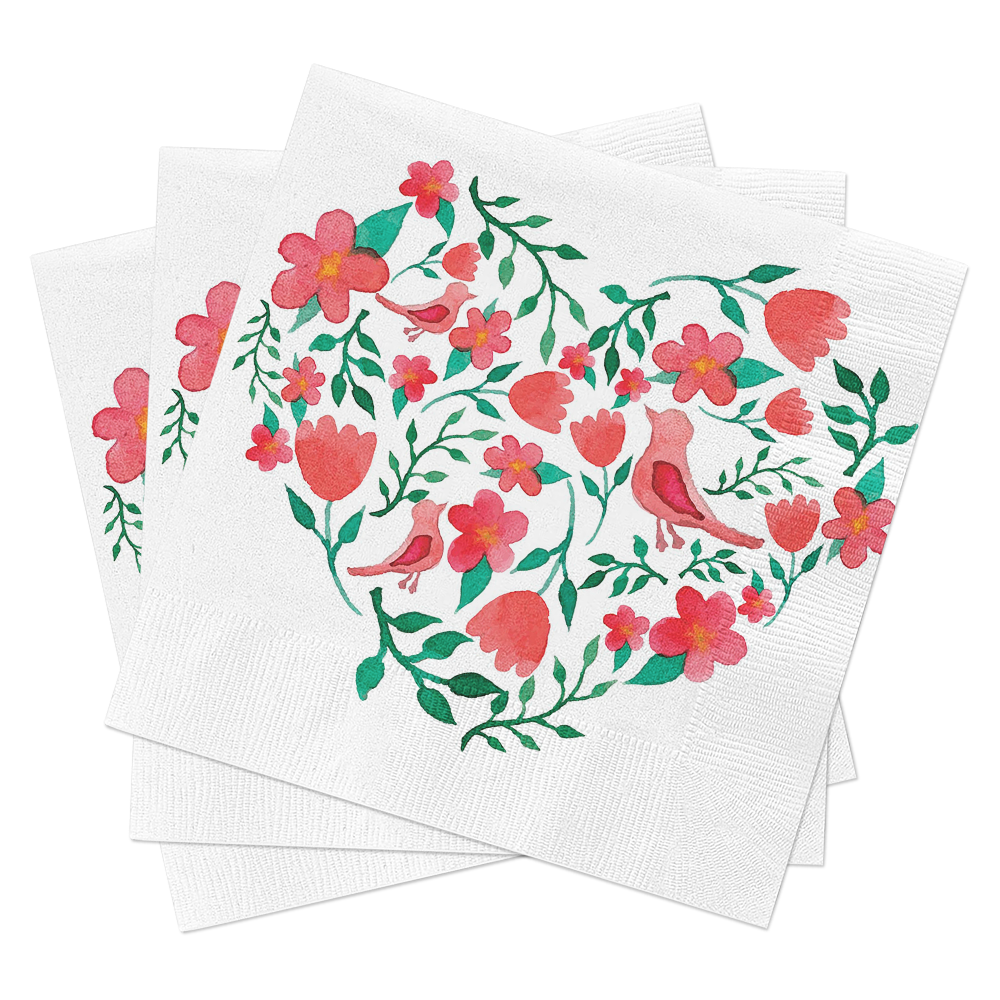 Floral Heart Cocktail Napkins