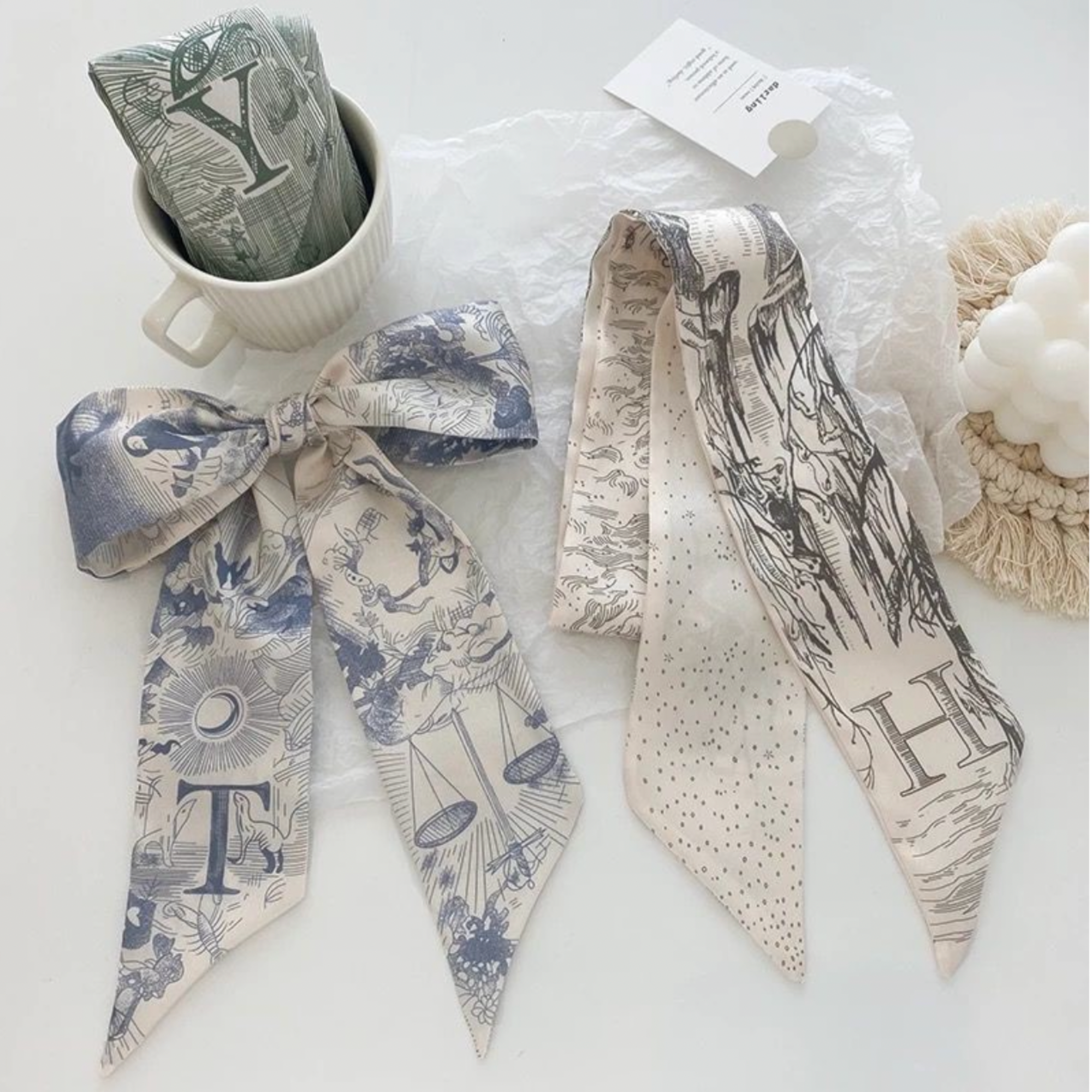 Initial Silk Scarf – Personalized Gift Accent for Her: J