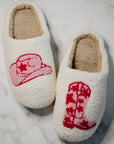 Boot and Cowgirl Hat Western Slippers: White / M/L