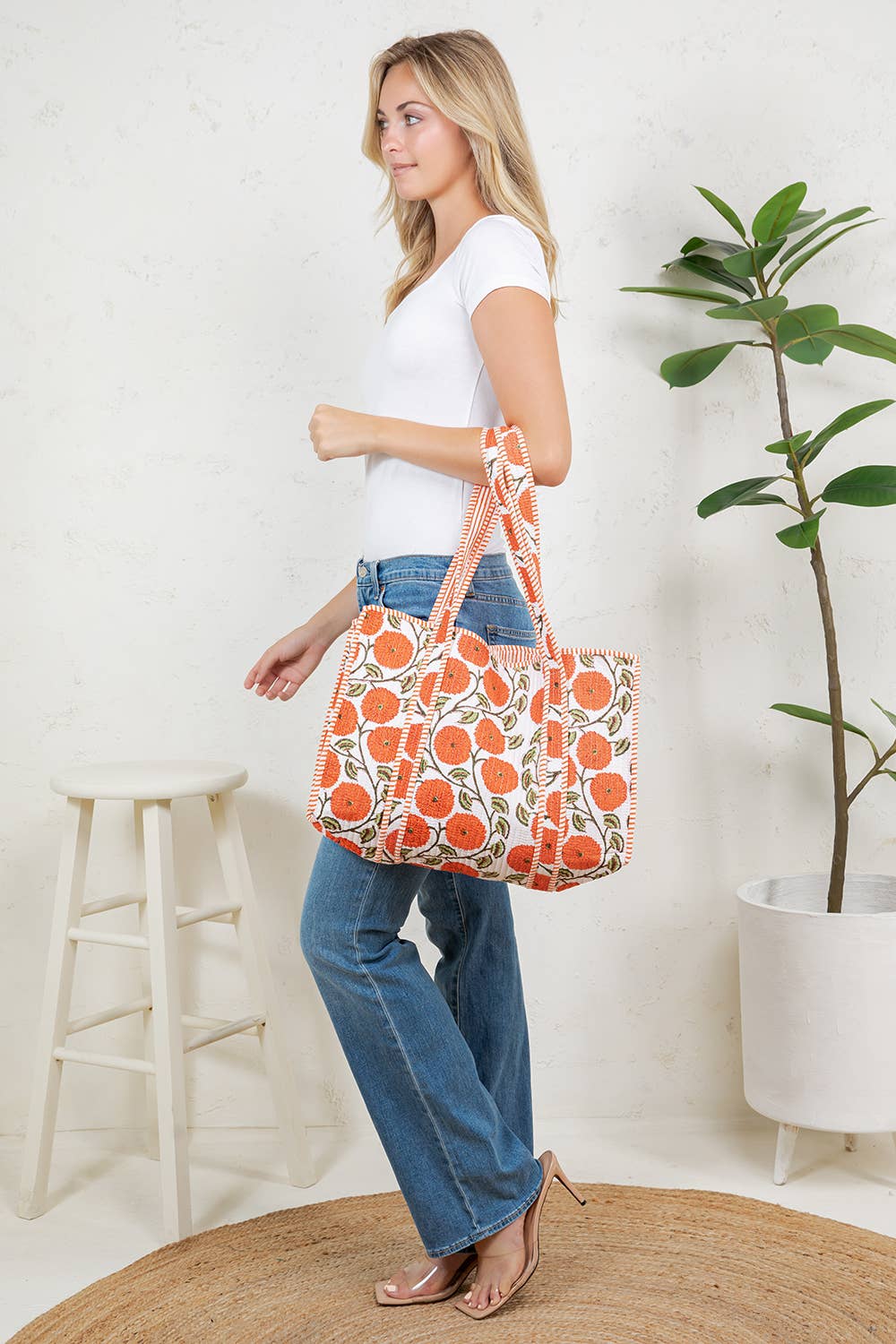 Orange Poppy Quilted Tote Bag