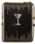 Sip Happens Black and Diamond Beaded Martini Crossbody