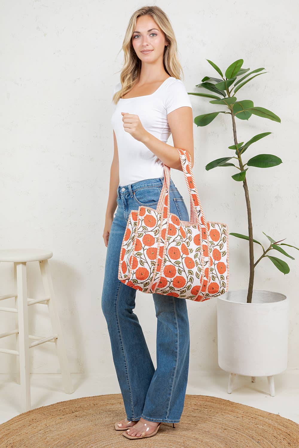 Orange Poppy Quilted Tote Bag