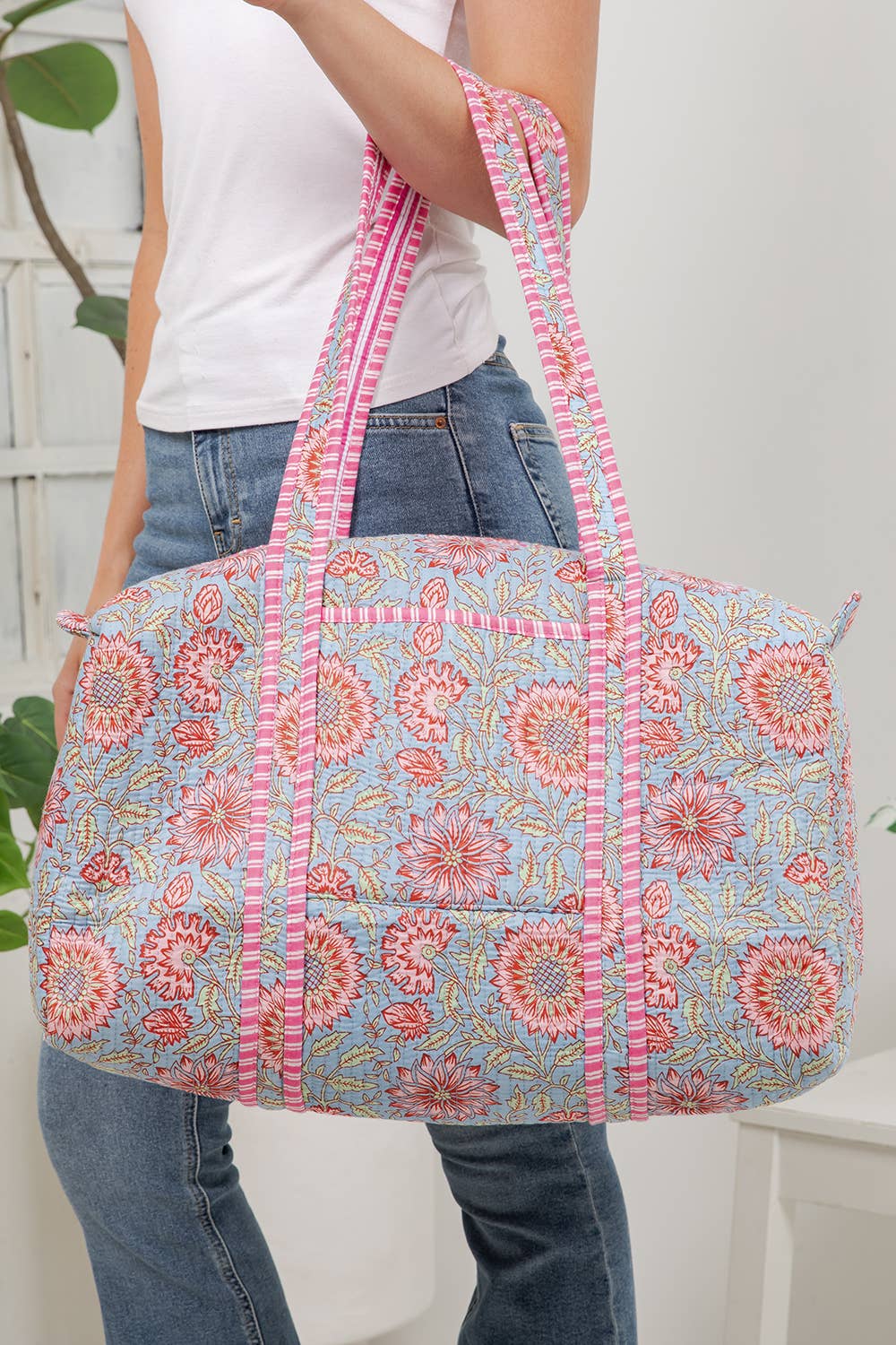 Floral Quilted Cotton Duffle Bag