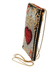 Queen of Hearts Beaded Playing Card Crossbody Phone Bag