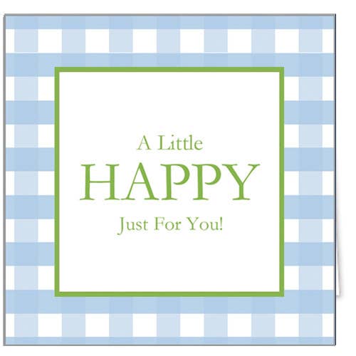 Card with 'A Little Happy Just For You!' text on a blue and white checkered background