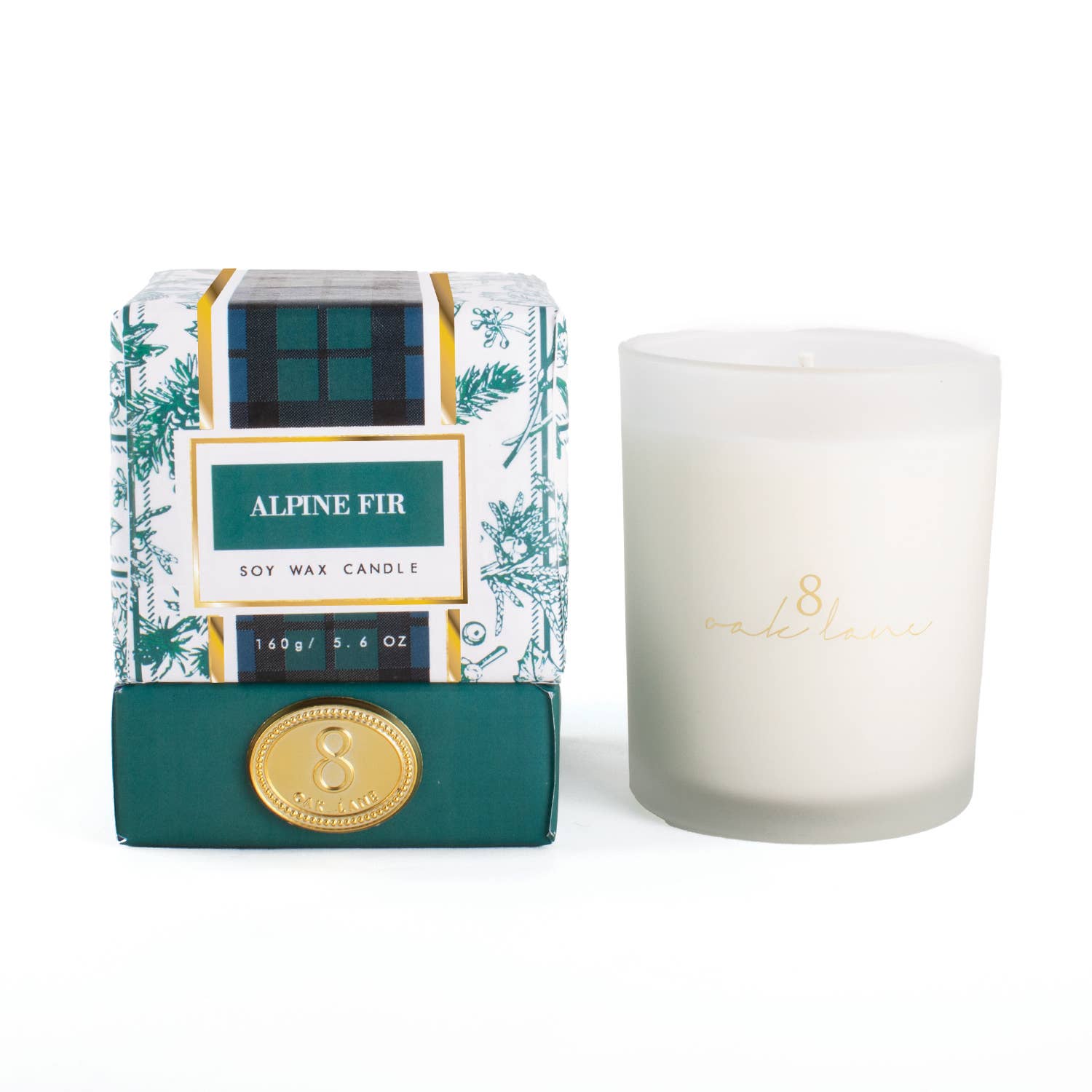 Alpine Fir candle with packaging on a white background