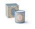 Candle with decorative packaging featuring 'Amalfi del Mar' branding on a white background