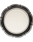 Decorative white paper plate with black rim on a white background