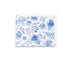 A square greeting card with a blue watercolor floral pattern on a white background, shown with a white envelope behind it on a clean white backdrop.