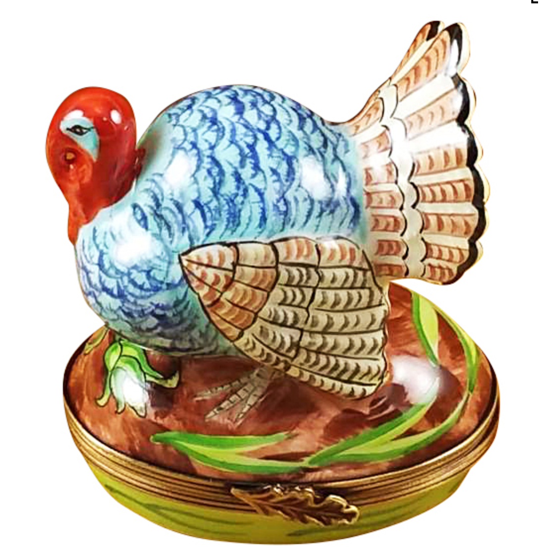 Blue Turkey with Cornstalk Limoges Box