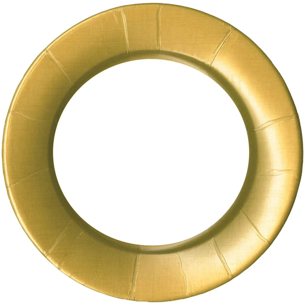 A single gold paper plate shown from a top-down view on a plain white background.