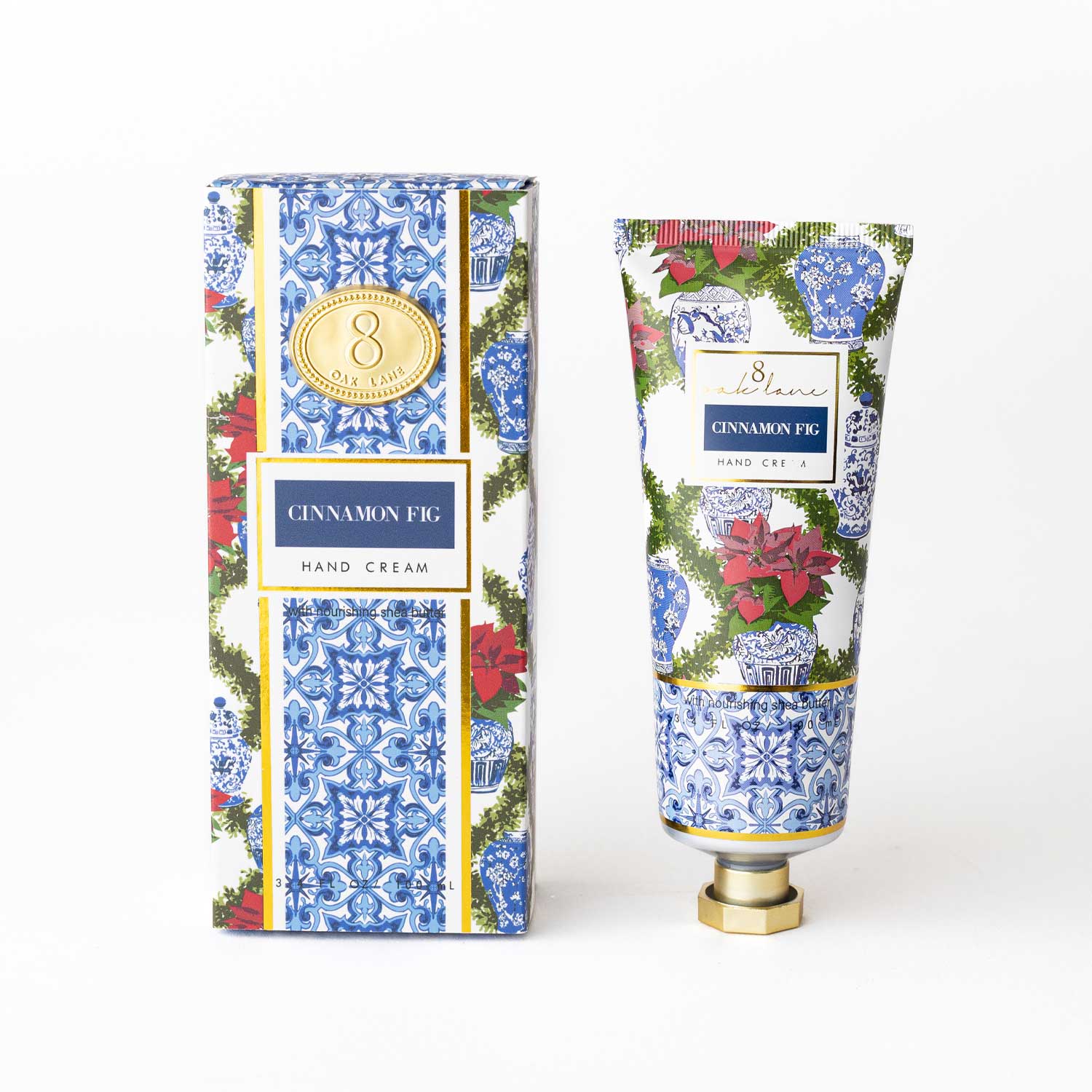 Hand cream with decorative packaging on a white background