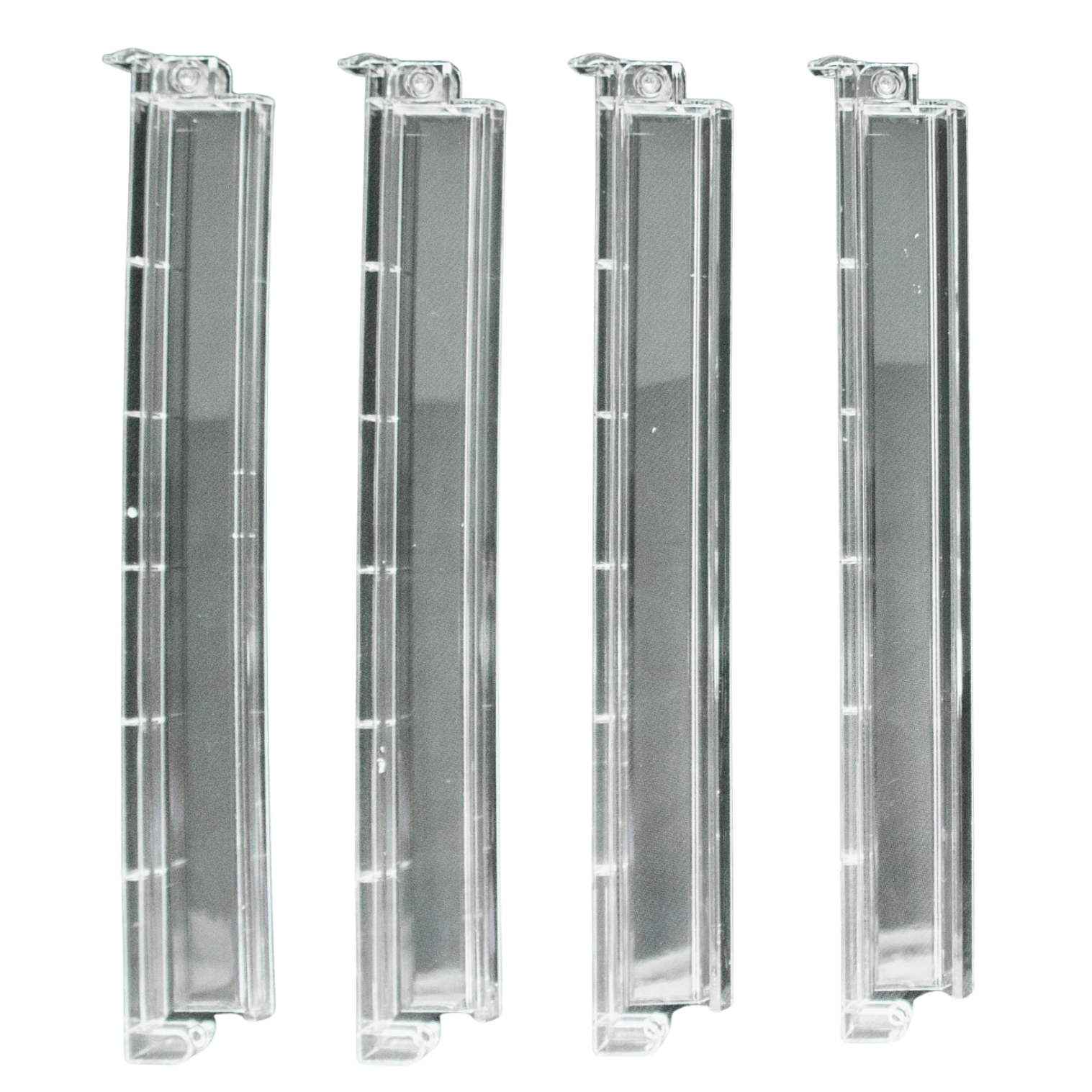 Four acrylic racks and pushers on a white background