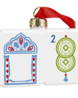 Coin ornament in blue and green.