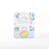A Crisp Linen scented soy wax candle in a frosted glass container with a floral pattern and a gold-colored lid.