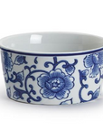 Ceramic bowl with blue floral patterns on a white background