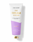 A squeeze tube of Chez Gagnée 'The Dream Cream' hand cream, featuring a white upper half with gold lettering and a lavender purple lower half, complete with a gold cap, set against a clean white background with a soft shadow.