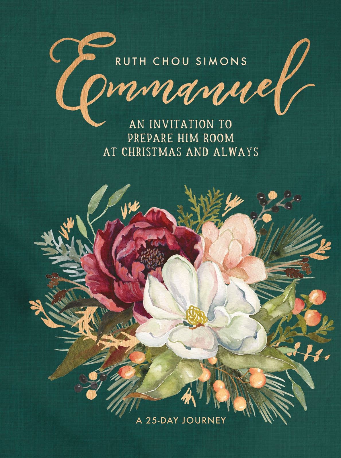 Cover of the book 'Emmanuel' by Ruth Chou Simons, featuring floral designs and text.