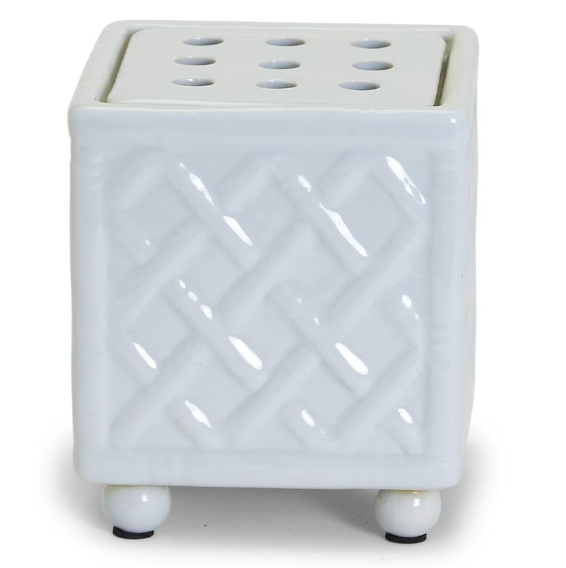 Faux Bamboo Square Flower Arranger on white background