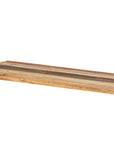 A rectangular charcuterie board made from mango wood with a striped pattern.