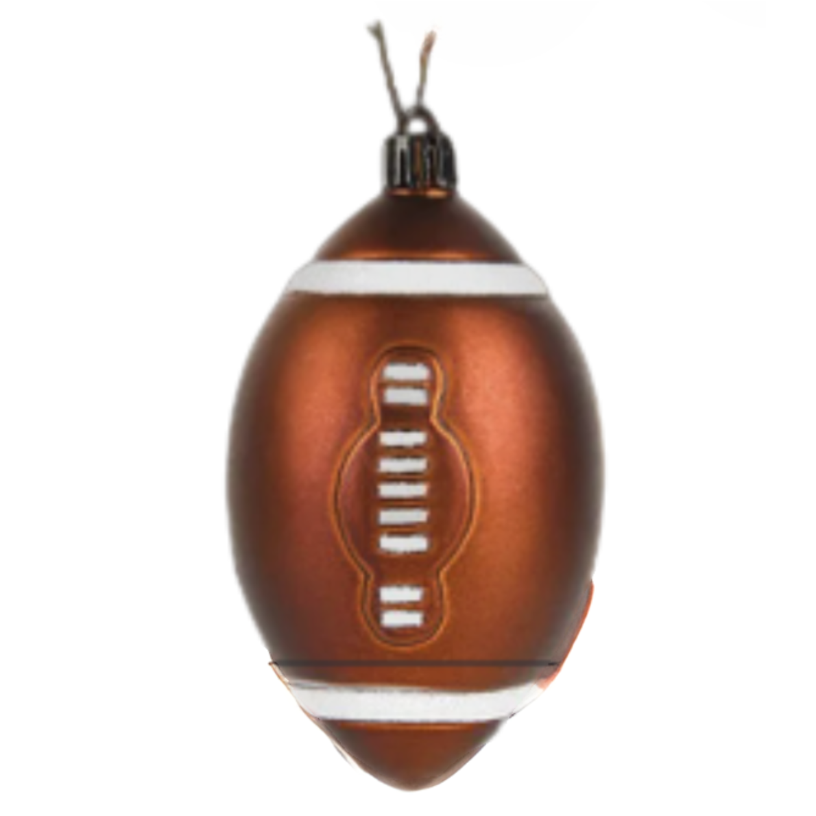 Football-shaped Christmas ornament on a white background