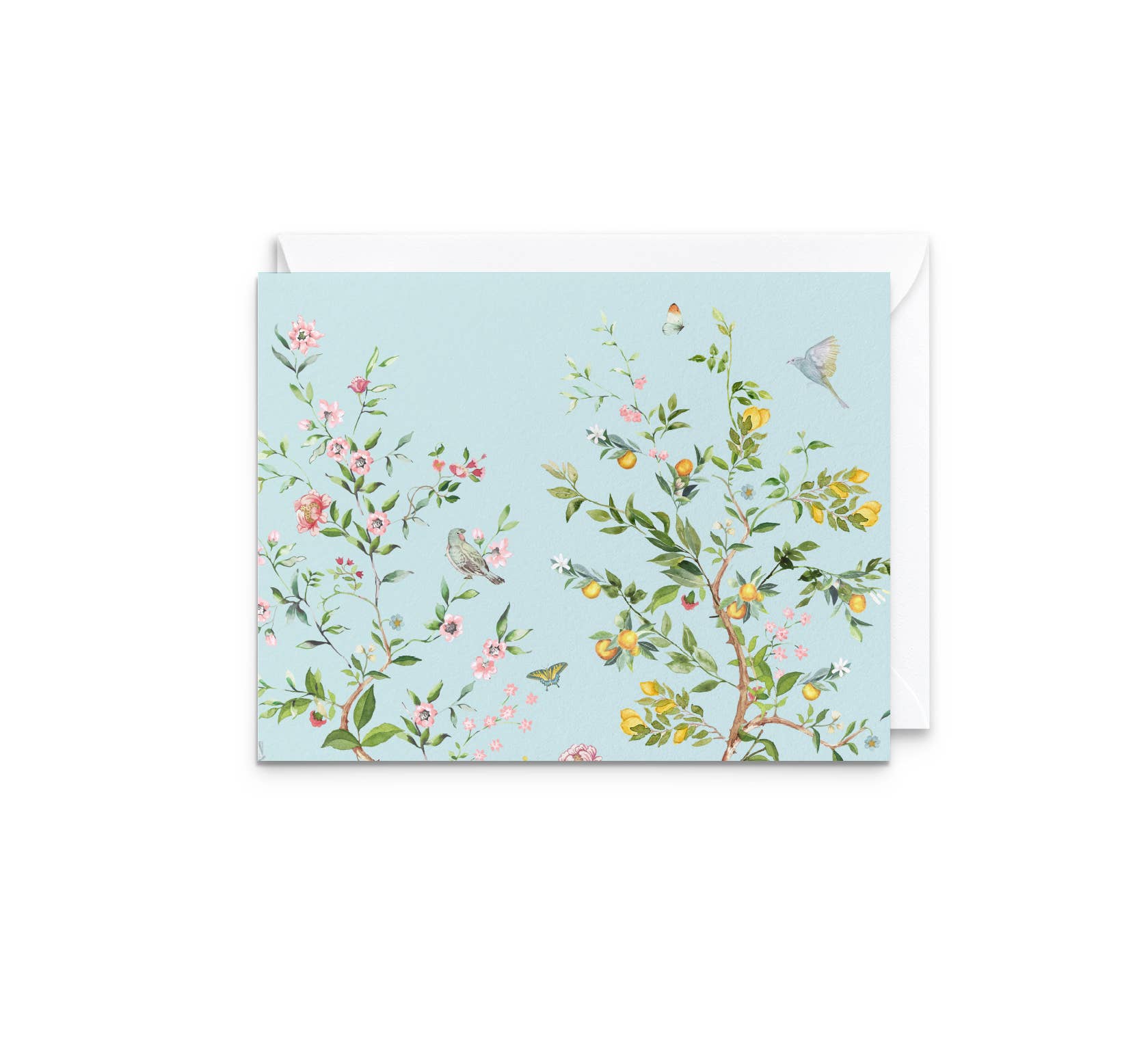 Greeting card with floral design on a light blue background