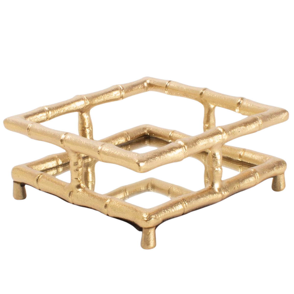 Gold Bamboo Cocktail Napkin Tray with a bamboo design on a white background