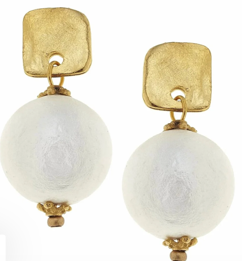 Gold Posts with Cotton Pearl Earrings on a white background.