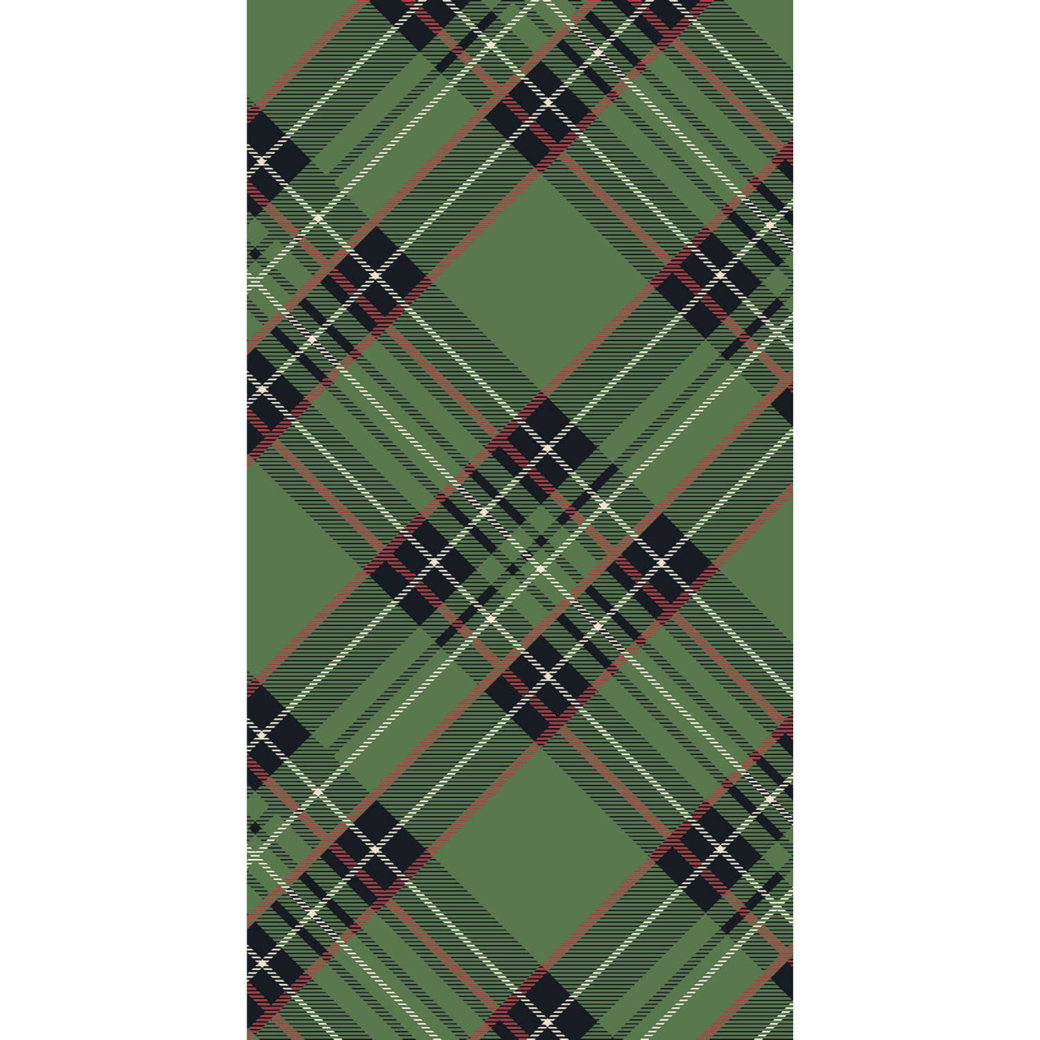 Green plaid guest napkin with black and red lines on a white background