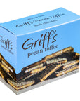 Box of Griff's pecan toffee dark chocolate on a white background