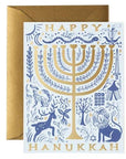 Hanukkah card with Menorah design and gold envelope