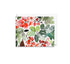A square greeting card with a watercolor botanical pattern of red berries and green leaves, shown with a white envelope behind it on a white background.
